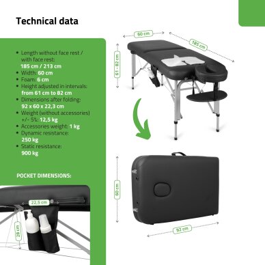 Saliekams, pārnēsājams masāžas galds Vera 60 Comfy K515 Black 5