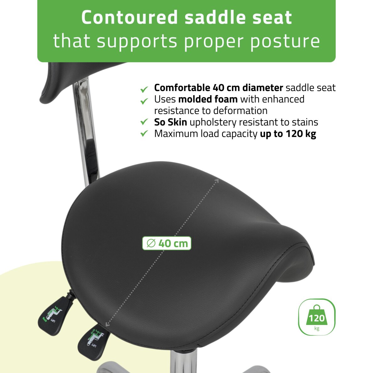 Мастерское кресло для косметолога с подголовником Diana So Skin K515, черное 3