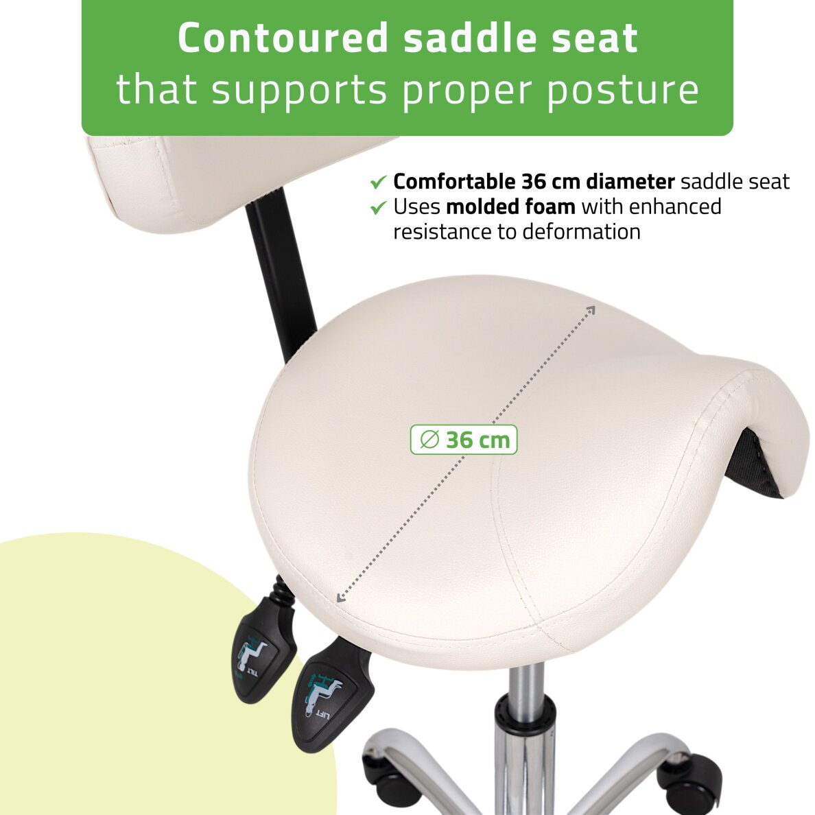 Satulatuoli kosmetologille selkänojalla Sola Comfy Base valkoinen 2 Satulatuoli kosmetologille selkänojalla Sola Comfy Base valkoinen 2