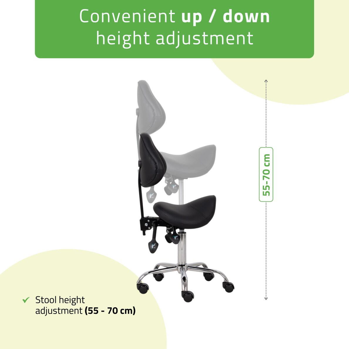 Satulatuoli kosmetologille selkänojalla Sola Comfy Base musta 4