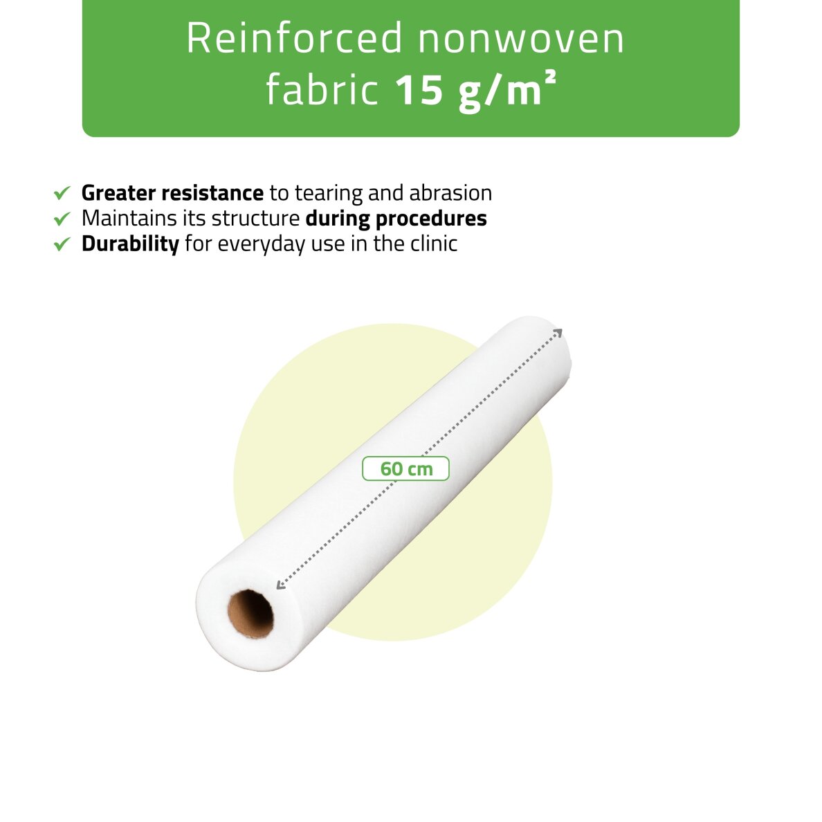 Neaustinis medicinos paklodė rulone 60cm×50 m, 15 g/m² (balta) 2