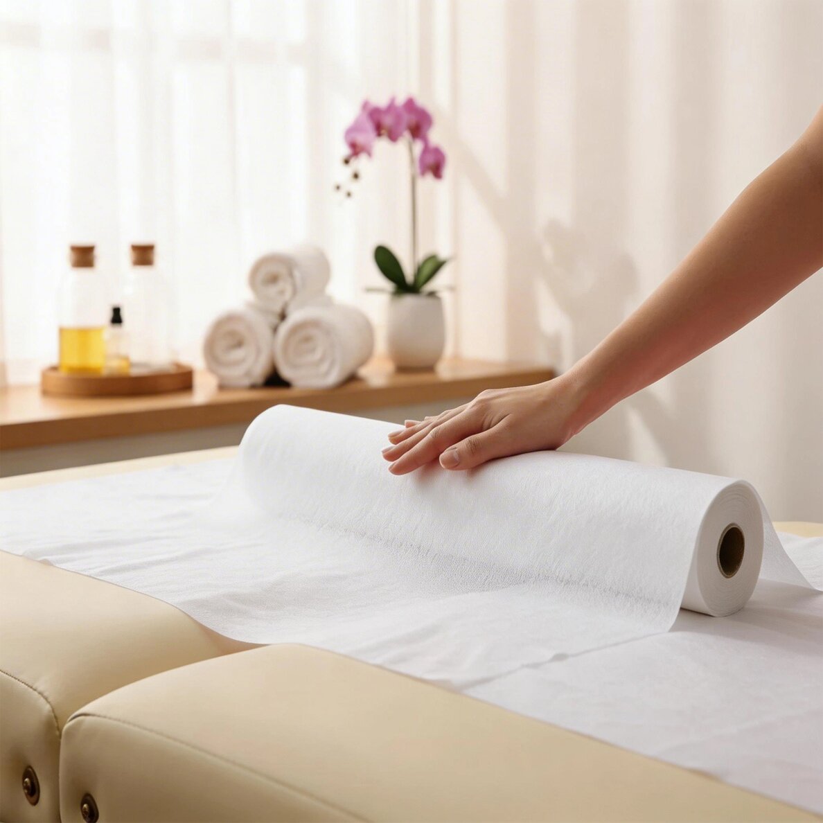 Neaustinis medicinos paklodė rulone 70cm×50 m, 15 g/m² (balta) 1 Neaustinis medicinos paklodė rulone 70cm×50 m, 15 g/m² (balta) 1