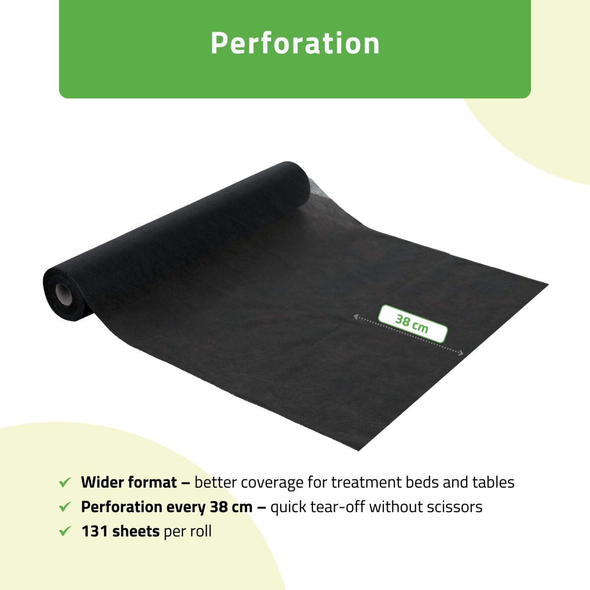 Neaustinė medicinos paklodė rulone 70cm×50 m, 18 g/m² (juoda) 4 Neaustinė medicinos paklodė rulone 70cm×50 m, 18 g/m² (juoda) 4