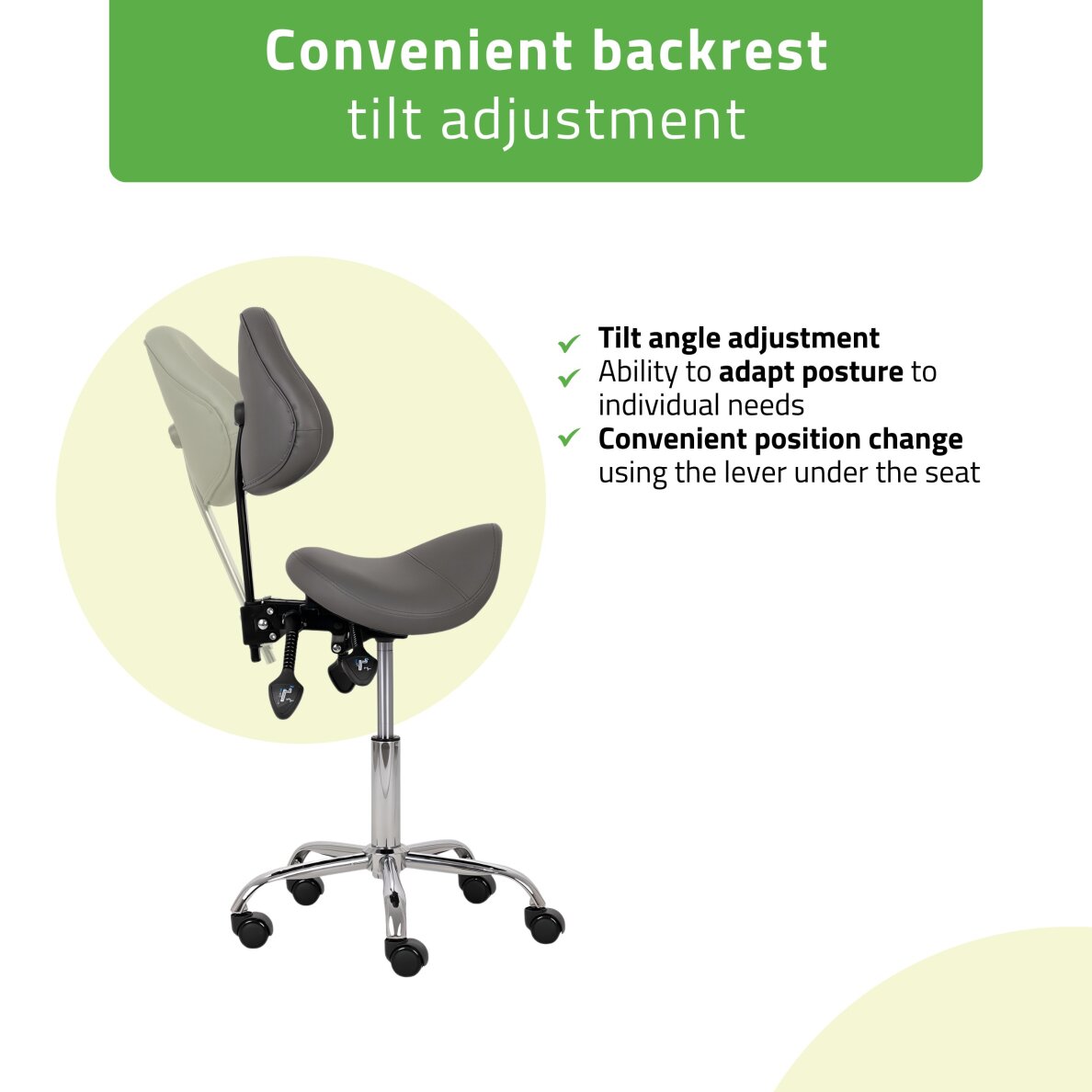 Satulatuoli kosmetologille selkänojalla Sola Comfy Base harmaa 2 Satulatuoli kosmetologille selkänojalla Sola Comfy Base harmaa 2