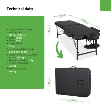 Klappbare Massageliege Rico 70 cm mit Komfortfuß, schwarz 6