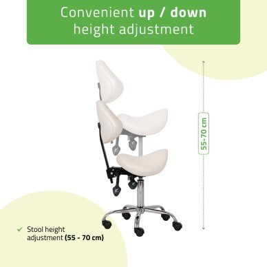 Satulatuoli kosmetologille selkänojalla Sola Comfy Base valkoinen 4 Satulatuoli kosmetologille selkänojalla Sola Comfy Base valkoinen 4