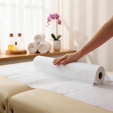 Neaustinis medicinos paklodė rulone 70cm×50 m, 15 g/m² (balta) 1
