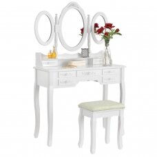 Grima galdiņš ar 3 spoguļiem un tabureti ELSA WHITE