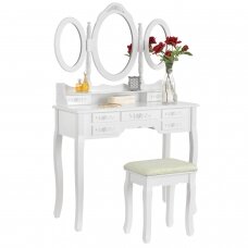 Make-up table with 3 mirrors and stool ELSA WHITE