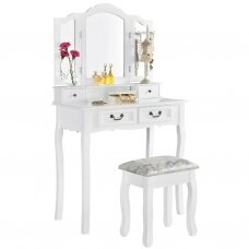 Grima galdiņš ar 3 spoguļiem un tabureti EMMA WHITE