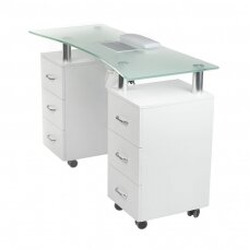 Biurko do manicure z pochłaniaczem MANICURE DESK ELEGANCE GLASS WHITE