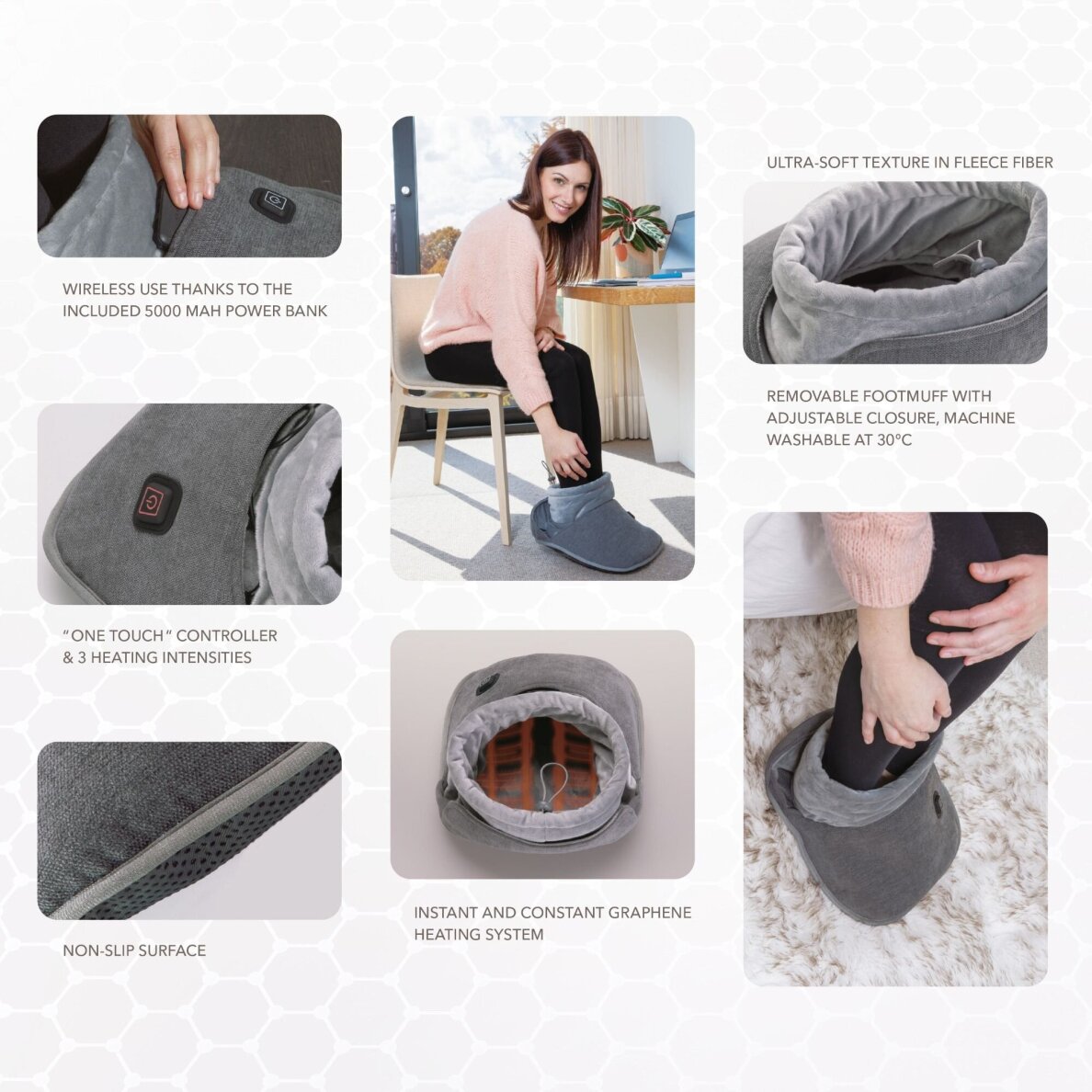 Elektryczny podgrzewacz do nóg z możliwością ładowania Lanaform Graphene Foot Warmer 9