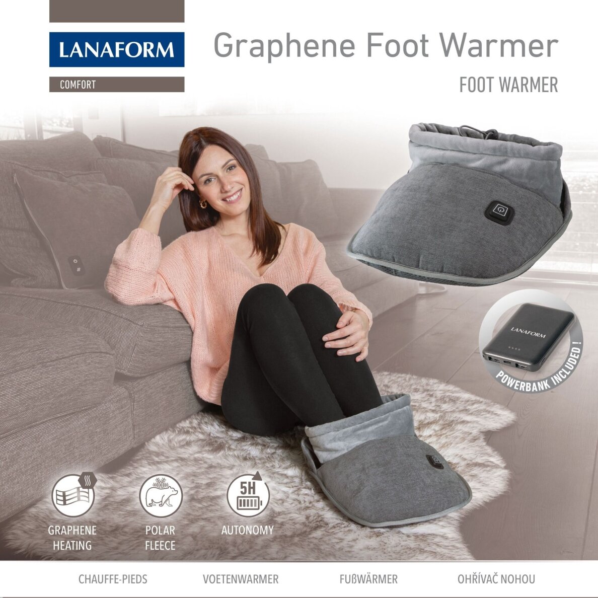 Elektryczny podgrzewacz do nóg z możliwością ładowania Lanaform Graphene Foot Warmer 10