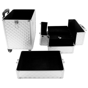 Cosmetics case on wheels Professional 3in1 Silver