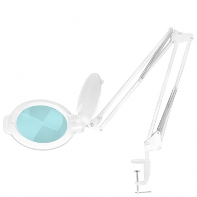 Kosmetologinė LED lempa su lupa GLOW 5D/6 8W (baltos spalvos, tvirtinama prie stalo)