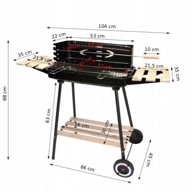 Dārza grils - bārbekjū uz riteņiem GARDEN GRILL TROLLEY ON WHEELS XXL 7