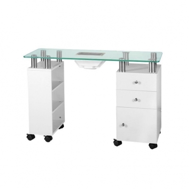 Manikiūro stalas su dulkių surinkėju GLASS WHITE