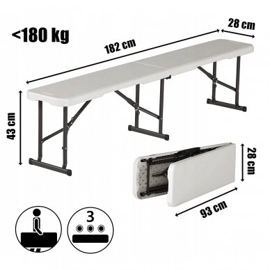 Foldable bench 180X25cm PICNIC WHITE 9